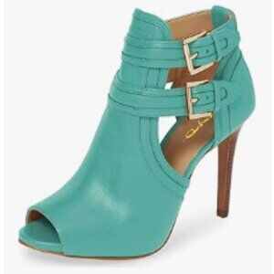 XYD Turquoise Peep Toe Ankle Booties Dual Buckled Straps Stiletto Heels Sandal